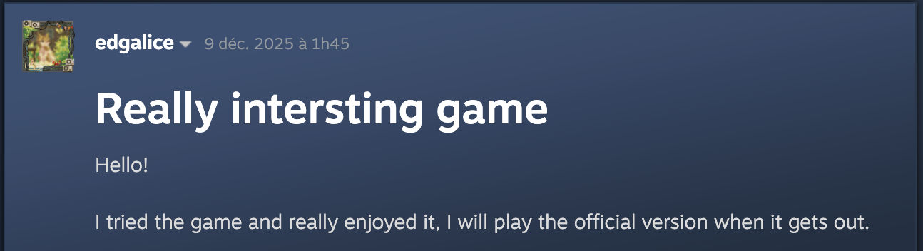 Original Steam Community message by edgalice