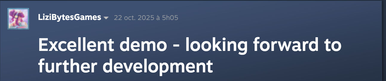 Original Steam Community message by LiziBytesGames